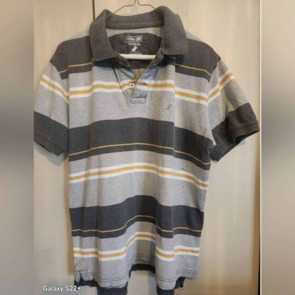M49 Urban Pipeline Striped Gray Yellow & Charcoal Polo-Men's Short Sleeved Shirt